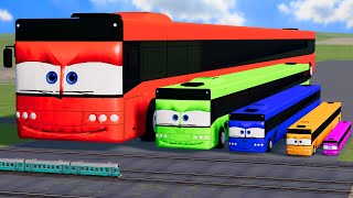 Big amp Small Long Bus Lightning Mcqueen vs Train Thomas  BeamNGDrive [upl. by Alyos]