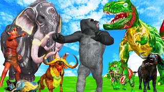 20 Mammoth Elephant Cow Gorilla vs 5 Giant Tiger Dinosaur Fight Baby Cow Saved By Woolly Mammoth [upl. by Eanar]