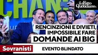 Recinzioni e divieti alla stampa al raduno sovranista di Salvini impossibile fare domande ai big [upl. by Hardie]