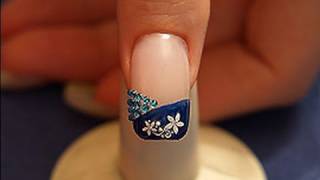 Strass stones and nail lacquer in blue for a French motive [upl. by Fransisco951]