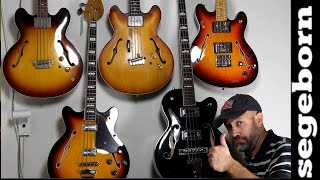 5 Semi Acoustic Basses Comparison Shootout  EB2 Vs Rivoli Vs Starcaster Vs Coronado Vs Gretsch [upl. by Tunk19]