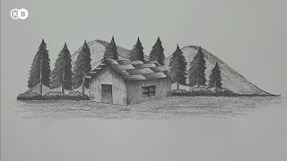 How to draw mountain hut landscape [upl. by Kelton]