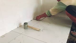 How to apply floor tiles adhesive Construction work tiles replacement [upl. by Zindman]