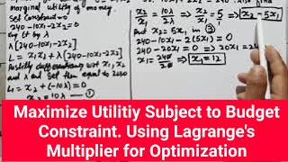 Maximize Utilitiy Subject to Budget Constraint Using Lagranges Multiplier for Optimization [upl. by Irihs]