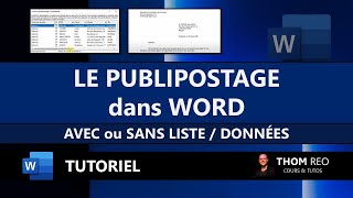 Réaliser un PUBLIPOSTAGE avec WORD  Avec ou sans données Tutoriel facile [upl. by Dlonra125]