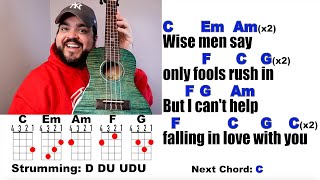 CANT HELP FALLING IN LOVE  Elvis Presley Ukulele Play Along with Chords and Lyrics [upl. by Mosnar209]