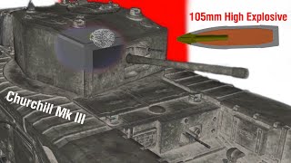 leFH 105 Howitzer vs Churchill Mk III  Gr 38 High Explosive Armor Penetration [upl. by Notneb]