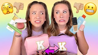 KAYLA amp KALLI SWAP MAKEUP BAGS CHALLENGE 🔁😳💄 [upl. by Donaghue280]