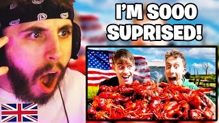 Brit Reacts to Brits try Louisiana Crawfish Boil for the first time [upl. by Angelica491]