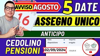 Inps PAGA 16 AGOSTO ➜ ANTICIPO DATE PAGAMENTI FERRAGOSTO ASSEGNO UNICO ADI PENSIONI NASPI BONUS 730 [upl. by Fiester]