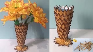 Cara Membuat Vas Bunga Dari Korek Api Kayu  How To Make Flower Vase From Matchstick [upl. by Lanod]