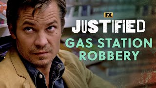 Raylan Gets Caught Up In A Gas Station Robbery  Scene  Justified  FX [upl. by Crescin]