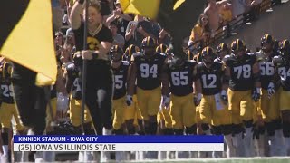 No 25 Iowa wins opener without suspended coach Kirk Ferentz beating Illinois State 400 [upl. by Lachish]