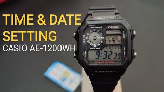 HOW TO CHANGE TIME AND DATE CASIO AE1200  TIME SETTING ILLUMINATOR [upl. by Corby103]