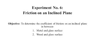 Experiment No 6 To determine the coefficient of friction on an inclined plane [upl. by Gunn518]