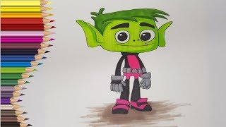 💙❤️💛Desenez TINERII TITANI  Beast Boy  Desenat si Colorat Usor [upl. by Natalie]