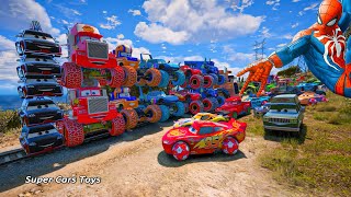 Monster Truck Cars 3 McQueen Mack Tow Mater King Dinoco 8x8 Miss Fritter Jackson Storm Smokey Yokoza [upl. by Kwasi]