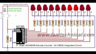 5 Stage Johnson Counter Using 4017BP [upl. by Horner]