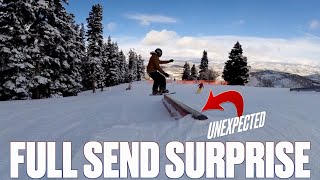 FULL SEND DOWN TERRAIN PARK AFTER ONLY THREE TIMES ON A SNOWBOARD  SCARY SURPRISE MIDAIR [upl. by Allevon579]