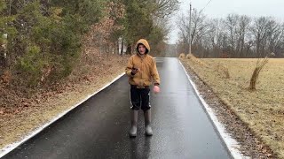 Boy Ice Skates Down Frozen Street in Galoshes [upl. by Seigel]