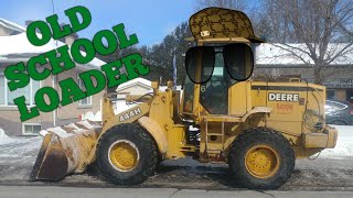 John Deere 444H Wheel Loader Snow And Ice Management Recorded In 4K Video Old School [upl. by Quickman11]