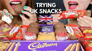 ASMR TRYING UK SNACKS Cadbury Chocolates Cookies Biscuits 리얼사운드 먹방  KimampLiz ASMR [upl. by Oaoj582]