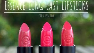 Essence Long Lasting Lipsticks Review  Drugstore Budget Buys  corallista [upl. by Enelcaj]