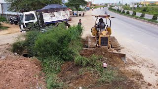 The Completed Project Used a Bulldozer Mitsubishi BD2F Pushing Dirt with 5Ton Dump Trucks [upl. by Rebme]