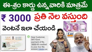 ఈ శ్రమ్ కార్డు ఉన్నవారికి ₹3000 ప్రతి నెల వెంటనే చూడండి  e shram Card 2023  eSHRAM card News [upl. by Elvera]