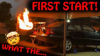 FIRST START On The 40L Mercedes W203  Custom 3quot Centre Exhaust Sounds MAD DIY FLAME THROWER🤩 [upl. by Ardnoek]