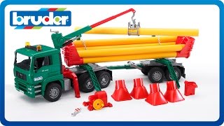 Bruder Toys MAN TGA Pole Loading truck w Portal Jib Crane 02747 [upl. by Elvie]