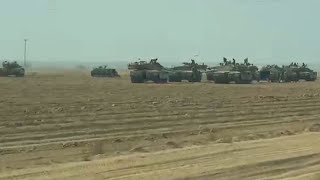 Lines of Israel tanks seen near Reim [upl. by Ecnadnak]