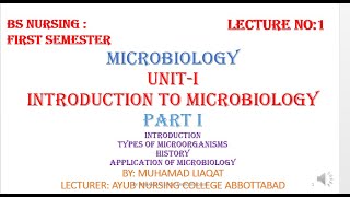 Introduction to microbiology  Unit 1 microbiology BSN  BS nursing microbiology unit 1  part 1 [upl. by Esile]