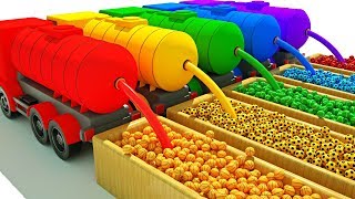 Learn Colors with WaterTank Trucks and Sports Balls for Kids excavator Dump Truck Mixer Truck [upl. by Zeuqirdor]