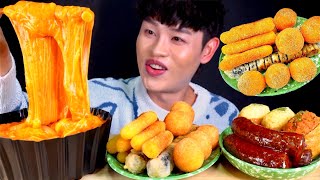 ASMR 봉길이네 분식집 치즈가득 떡볶이 김말이 치즈스틱 양념순대 고추참치 유부초밥 먹방 Cheese Tteokbokki With Cheese Stick🧀Ball MuKBang [upl. by Thorr]