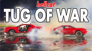 LIFTED Hellcats Spectator Drags Tug of War and Burnouts [upl. by Atnohs]