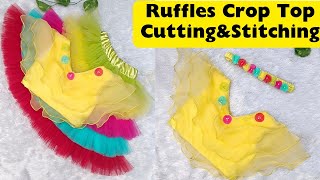 Ruffle Crop Top Cutting and Stitchingcrop top stitchingOneyear baby top stitching [upl. by Kan]