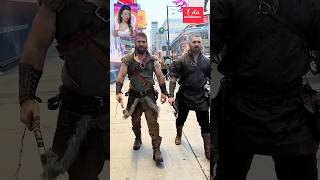 Ragnar Lothbrok and Rollo in street fashion with traditional warrior costume vikings fyp [upl. by Jarvey]