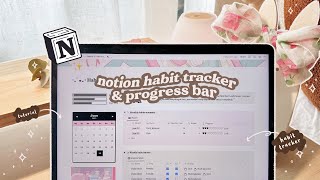 2023 NOTION TUTORIAL💡💻 notion habit tracker with progress bars  free template [upl. by Phyllida]