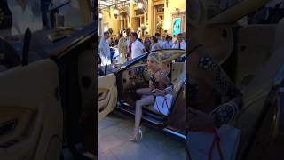 Billionaire luxury lady getting out her Bentley at Monte Carlo billionaire monacoluxurylifestyle [upl. by Adler]