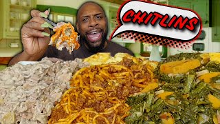 MASSIVE CHITLINS SOULFOOD MUKBANG  CHITTERLINGS  THANKSGIVING FOOD [upl. by Ttereve]