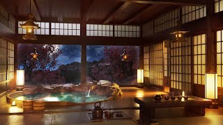 Japanese Onsen  Water Sounds with Piano Flute and Koto Music for Sleep Meditation Study [upl. by Seften]