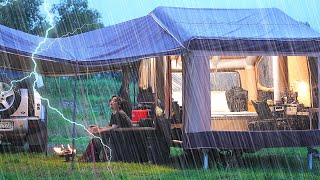 9999 Inflatable Tent Trailer Camping in the Rain ☔ Awesome Air Conditioner and AllInOne Kitchen [upl. by Akenit]