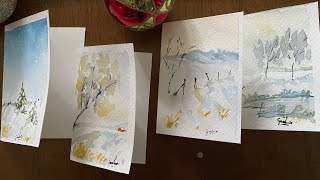 Demo  painting four watercolour Christmas cards at the same time [upl. by Lashonde]