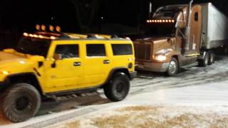 Hummer H2 pulling a semi truck [upl. by Neibart]