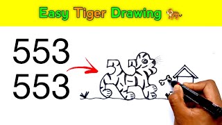 How to Draw a Tiger Using 553553 के मदद से टाइगर का ड्राइंग कैसे बनाएं  Easy Tiger Drawing 🐅 [upl. by Anilys]