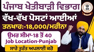 Punjab 18000Department Recruitment 2024Latest Punjab Agriculture Department Bharti 2024 [upl. by Halyk]