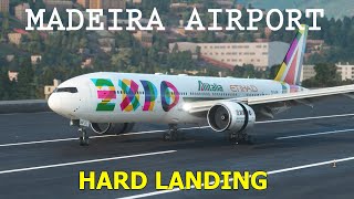 HARD LANDING AT MADEIRA AIRPORT  BOEING 777200 ETIHAD EXPO  MFS2020 [upl. by Anneis]