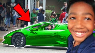 Picking Up Little Brother From School in LAMBORGHINI [upl. by Nalod]