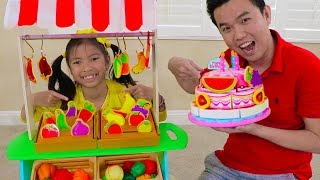 Wendy Pretend Play w Fruits Veggies amp BIRTHDAY CAKE Food Toys at Grocery Store [upl. by Adilem]